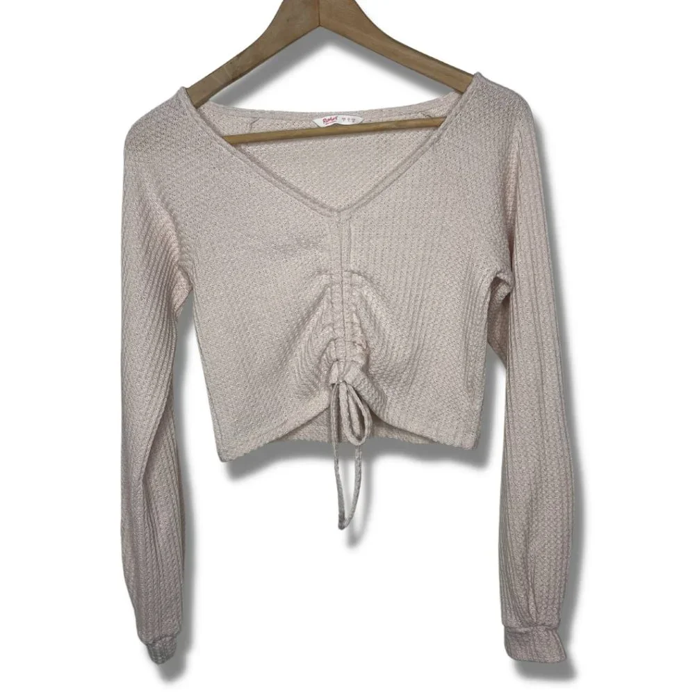 ROWME | Tan Long Sleeve Tie Front Crop Top | Size S